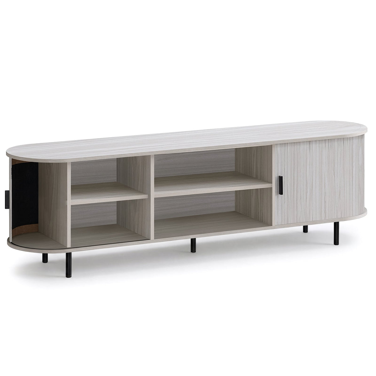 Mid-Century Modern TV Stand for 80 Inch TVs with Sliding Doors-Entertainment Centers & TV Stands-DECOROLALA