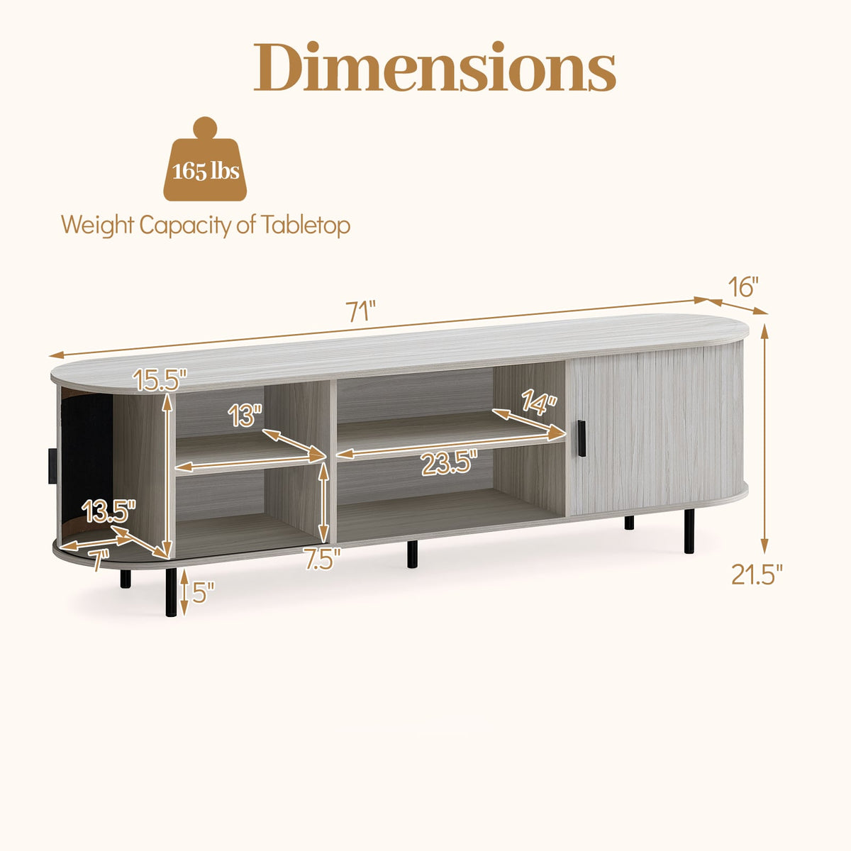 Mid-Century Modern TV Stand for 80 Inch TVs with Sliding Doors-Entertainment Centers & TV Stands-DECOROLALA