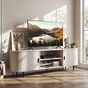Mid-Century Modern TV Stand for 80 Inch TVs with Sliding Doors-Entertainment Centers & TV Stands-DECOROLALA