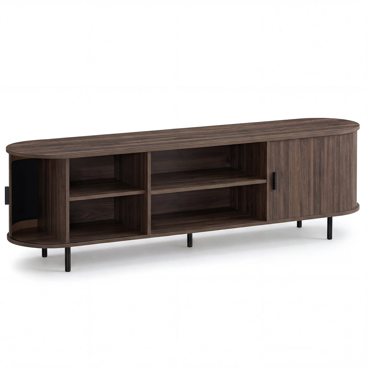 Mid-Century Modern TV Stand for 80" TVs with Fluted Doors - Walnut-Entertainment Centers & TV Stands-DECOROLALA