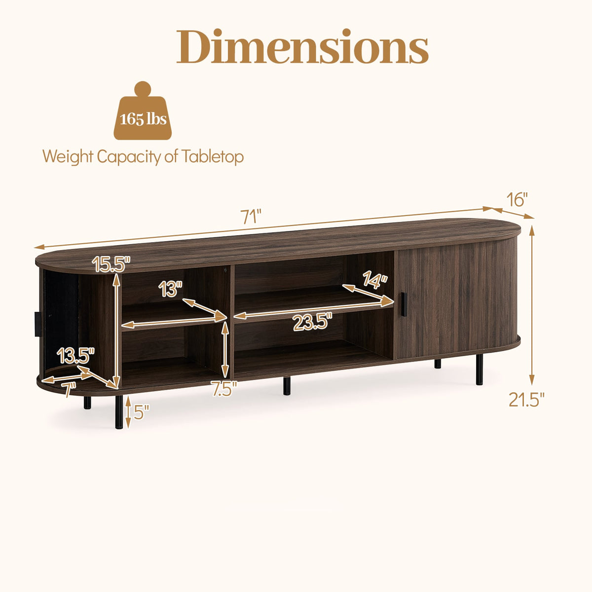 Mid-Century Modern TV Stand for 80" TVs with Fluted Doors - Walnut-Entertainment Centers & TV Stands-DECOROLALA