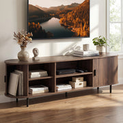 Mid-Century Modern TV Stand for 80" TVs with Fluted Doors - Walnut-Entertainment Centers & TV Stands-DECOROLALA