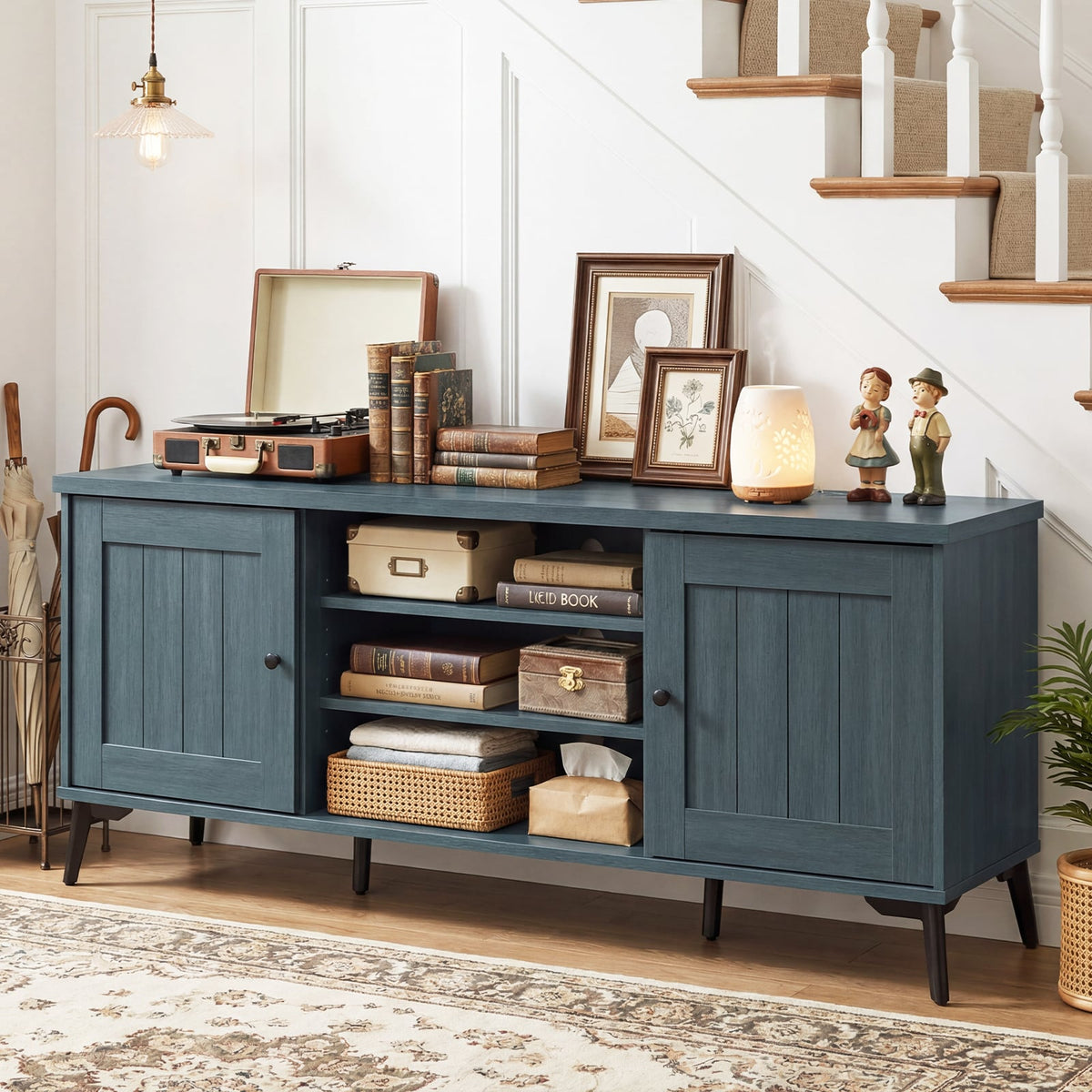Mid-Century Modern TV Stand for TVs up to 65" - Turquoise 59"-Entertainment Centers & TV Stands-DECOROLALA