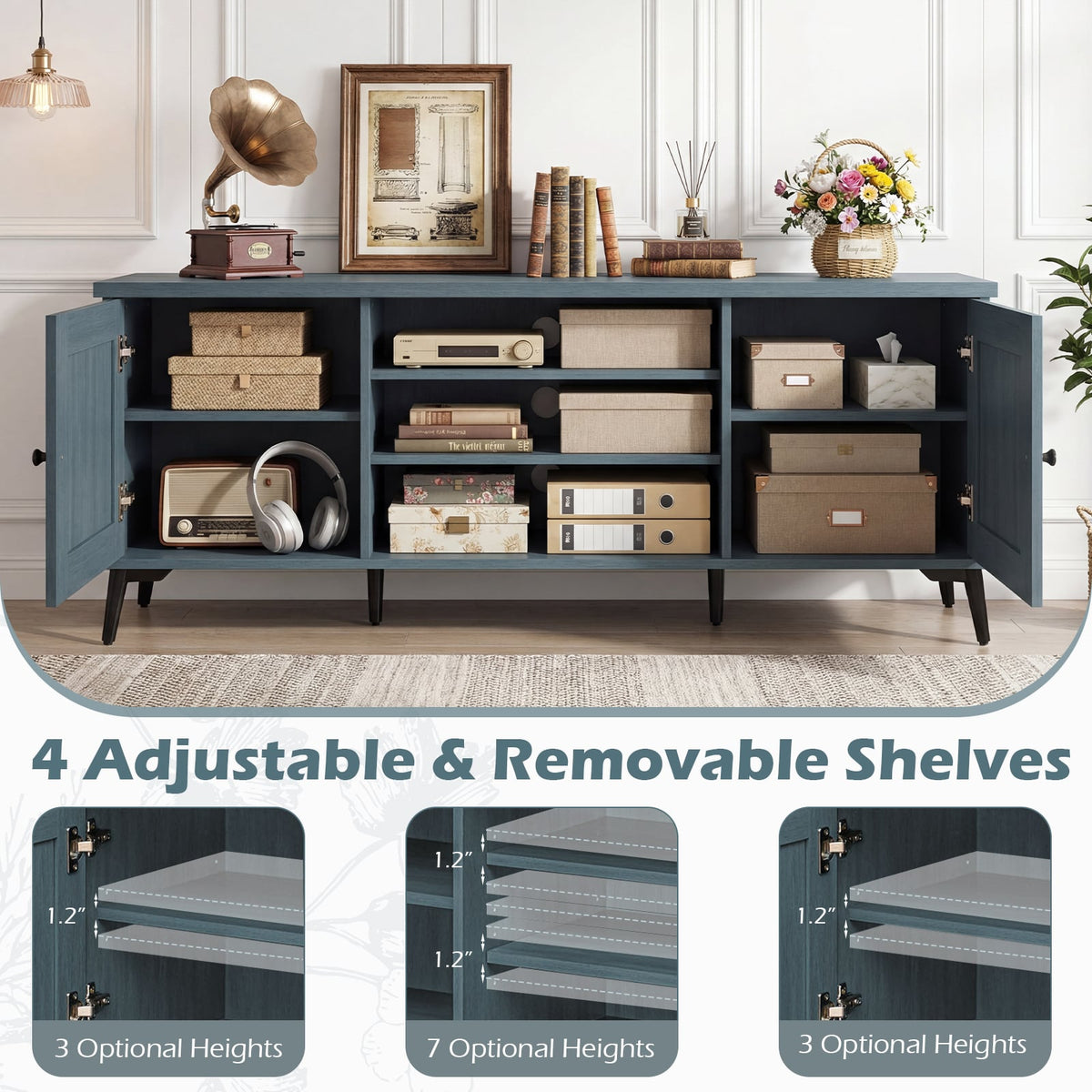 Mid-Century Modern TV Stand for TVs up to 65" - Turquoise 59"-Entertainment Centers & TV Stands-DECOROLALA