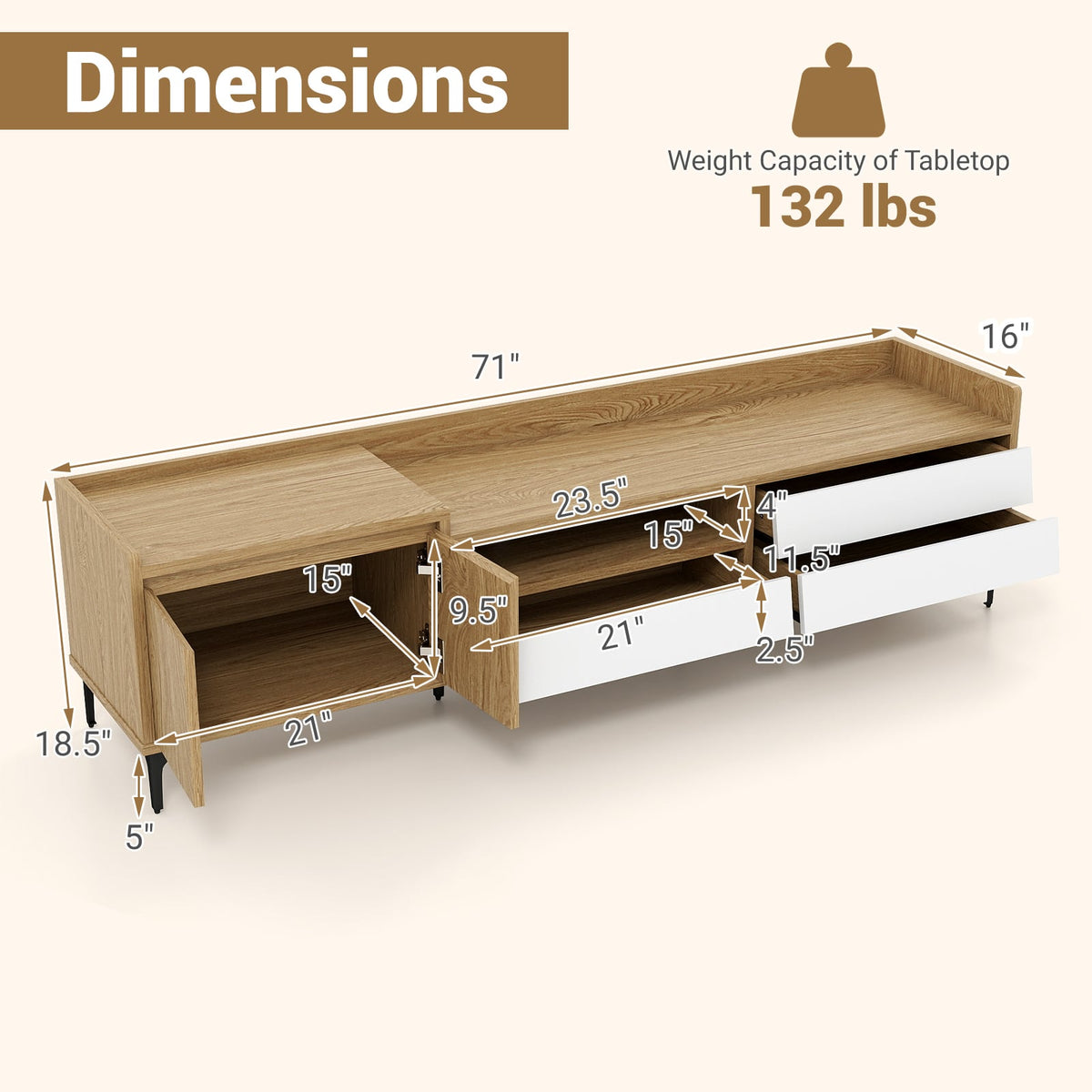 Mid-Century Modern TV Stand for TVs up to 80" - Natural-Entertainment Centers & TV Stands-DECOROLALA