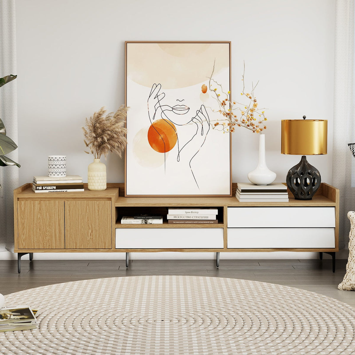 Mid-Century Modern TV Stand for TVs up to 80" - Natural-Entertainment Centers & TV Stands-DECOROLALA