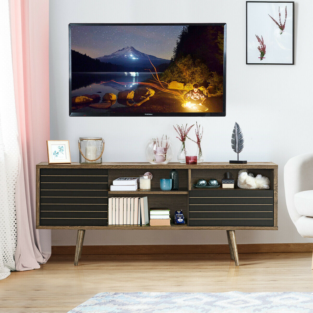 Mid-Century Modern TV Stand with Storage Shelves for TVs up to 65 Inch-Entertainment Centers & TV Stands-DECOROLALA