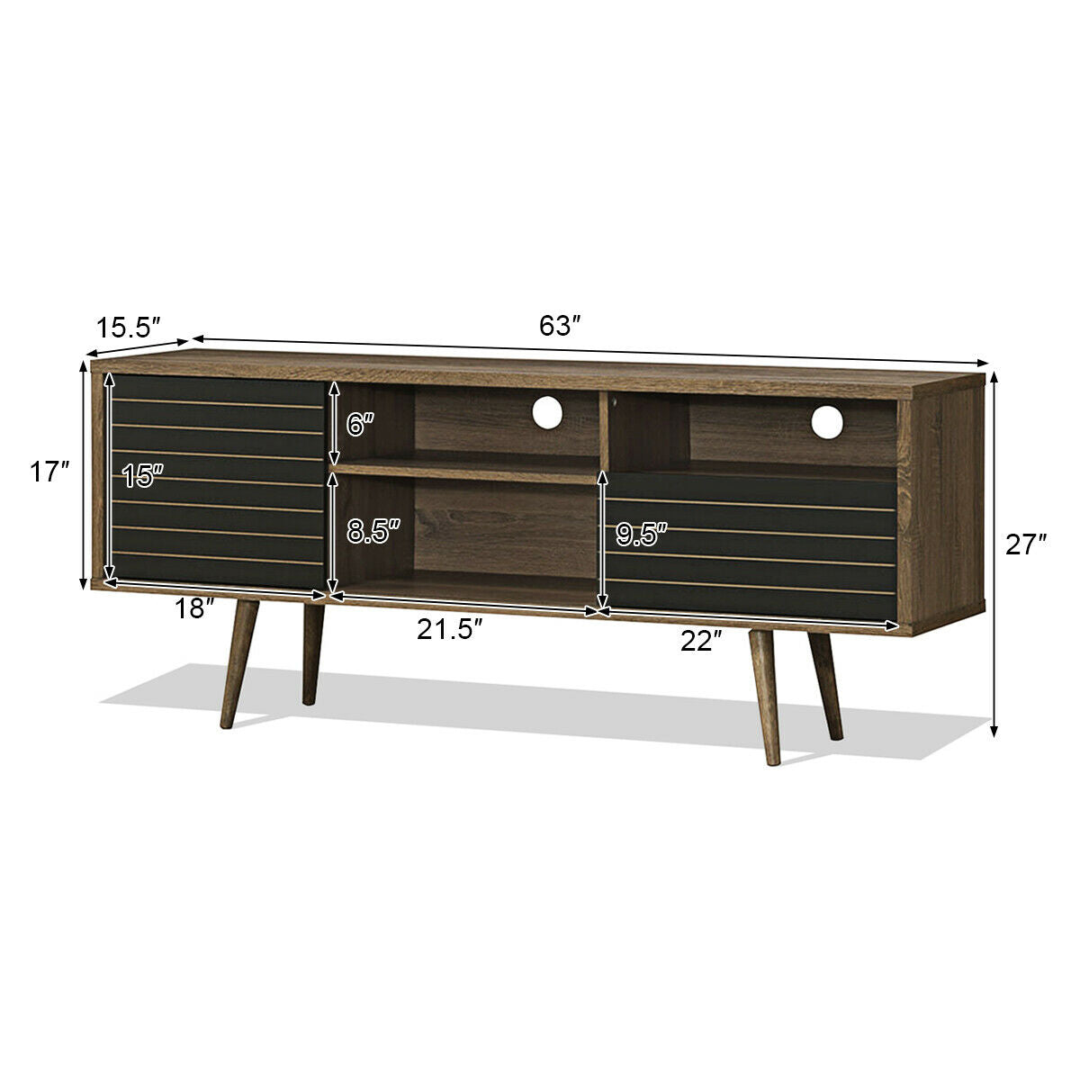 Mid-Century Modern TV Stand with Storage Shelves for TVs up to 65 Inch-Entertainment Centers & TV Stands-DECOROLALA