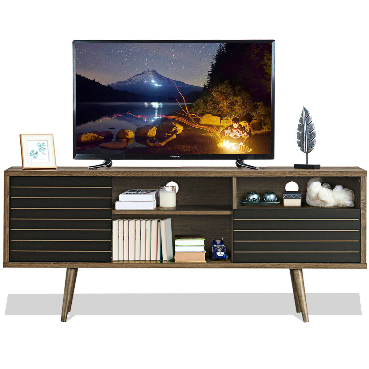 Mid-Century Modern TV Stand with Storage Shelves for TVs up to 65 Inch-Entertainment Centers & TV Stands-DECOROLALA