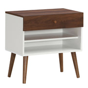 Mid-Century Nightstand with Drawer and Rubber Wood Legs-Nightstands-DECOROLALA