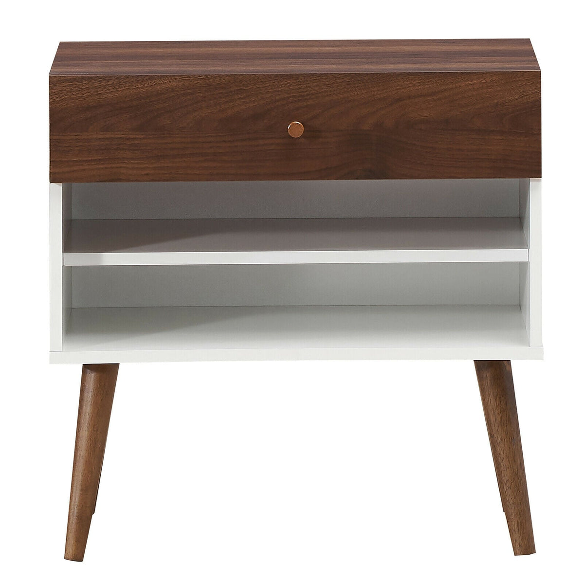 Mid-Century Nightstand with Drawer and Rubber Wood Legs-Nightstands-DECOROLALA