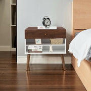 Mid-Century Nightstand with Drawer and Rubber Wood Legs-Nightstands-DECOROLALA