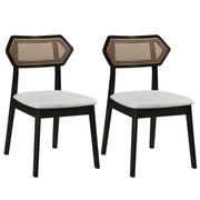 Mid Century Rattan Dining Chairs Set of 2 with Rattan Back and Solid Wood Frame-Black-Dining Chairs-DECOROLALA