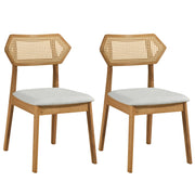 Mid Century Rattan Dining Chairs Set of 2 with Rattan Back and Solid Wood Frame-Natural-Dining Chairs-DECOROLALA