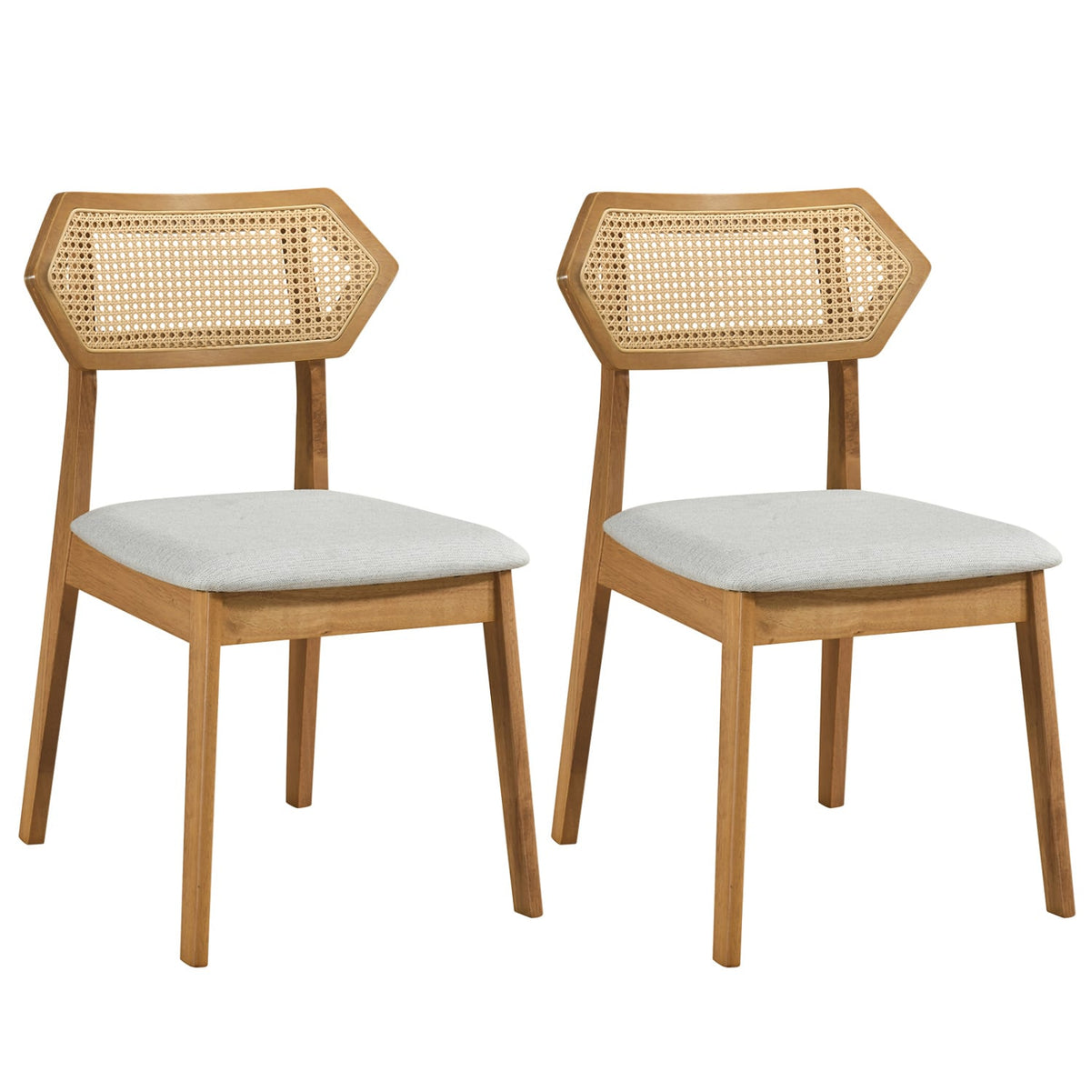 Mid Century Rattan Dining Chairs Set of 2 with Rattan Back and Solid Wood Frame-Natural-Dining Chairs-DECOROLALA