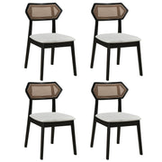 Mid Century Rattan Dining Chairs Set of 4 with Rattan Back-Black-Dining Chairs-DECOROLALA