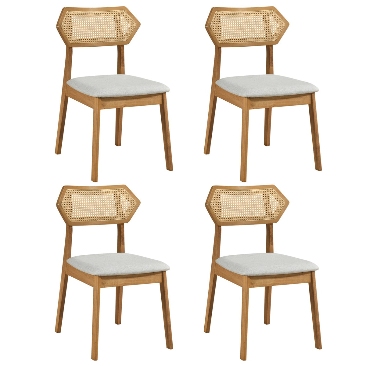 Mid Century Rattan Dining Chairs Set of 4 with Rattan Back-Natural-Dining Chairs-DECOROLALA