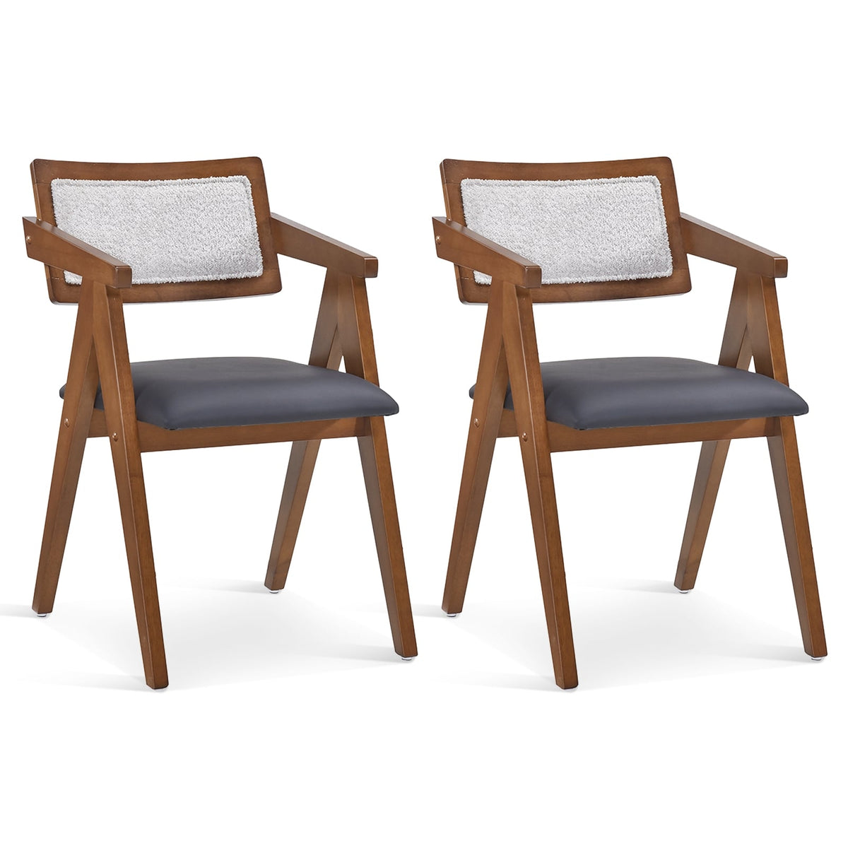 Mid Century Wooden Accent Chairs with Leathaire Seat Cushions Set of 2-Walnut-Accent Chairs-DECOROLALA