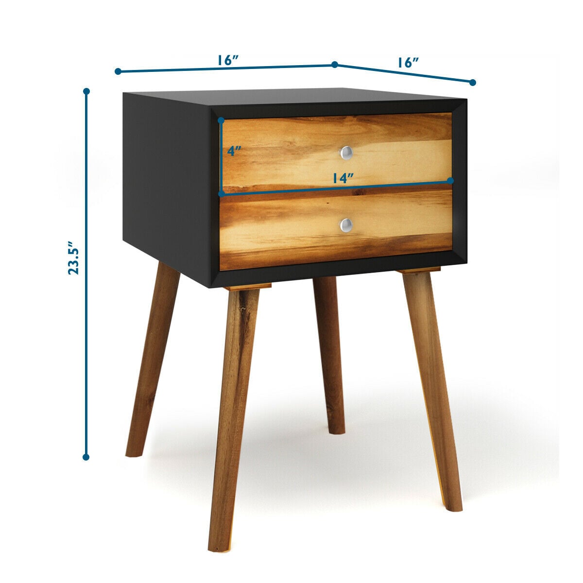 Mid-Century Wooden Multipurpose End Table with 2 Storage Drawers-Black-Nightstands-DECOROLALA