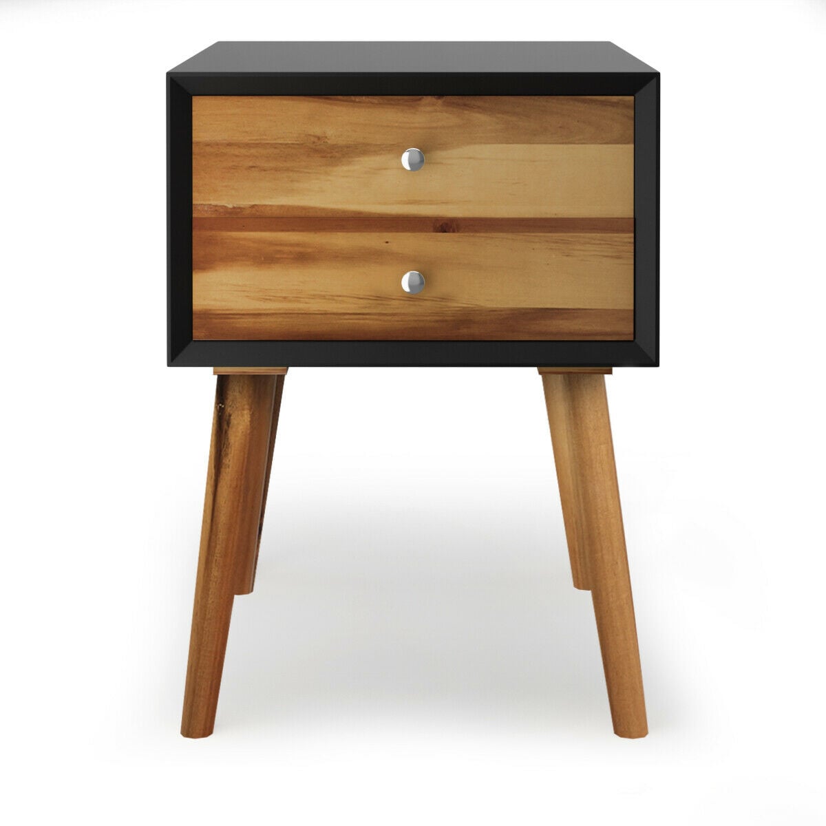 Mid-Century Wooden Multipurpose End Table with 2 Storage Drawers-Black-Nightstands-DECOROLALA