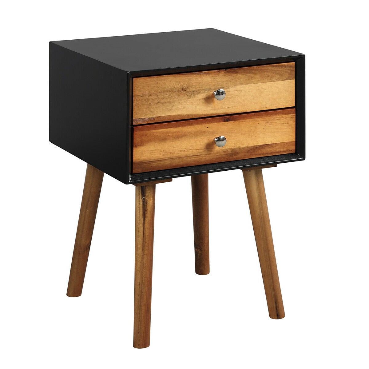 Mid-Century Wooden Multipurpose End Table with 2 Storage Drawers-Black-Nightstands-DECOROLALA