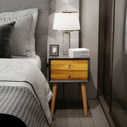 Mid-Century Wooden Multipurpose End Table with 2 Storage Drawers-Black-Nightstands-DECOROLALA