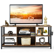 Mid-Century Wooden TV Stand with Storage Basket for TVs up to 65 Inch-Rustic Brown-Entertainment Centers & TV Stands-DECOROLALA