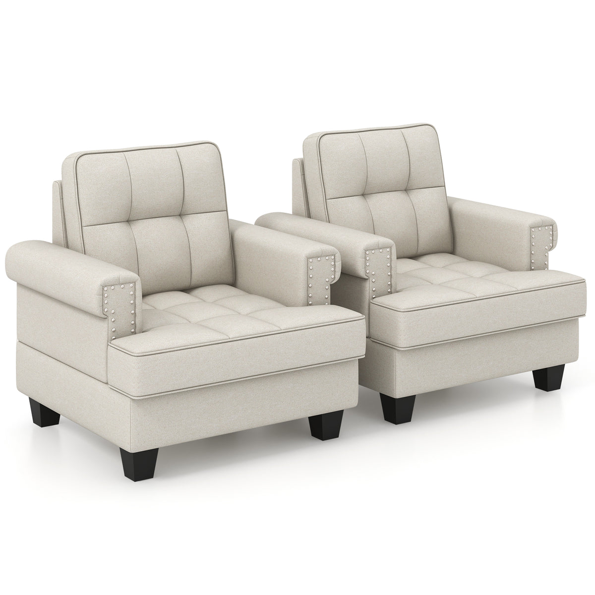 Mid-century Modern Accent Armchair Tufted Linen Club Chair-Beige-Accent Chairs-DECOROLALA