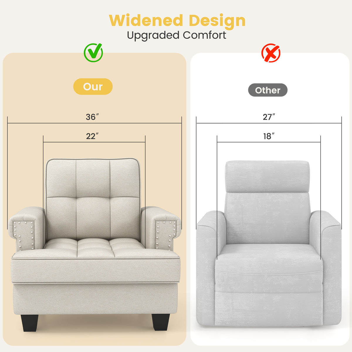 Mid-century Modern Accent Armchair Tufted Linen Club Chair-Beige-Accent Chairs-DECOROLALA