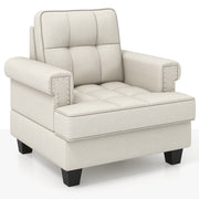 Mid-century Modern Accent Armchair Tufted Linen Club Chair-Beige-Accent Chairs-DECOROLALA
