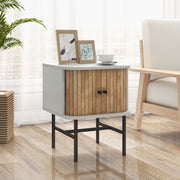 Mid-century Modern Nightstand with Sliding Doors and Storage Cabinet-White-Nightstands-DECOROLALA