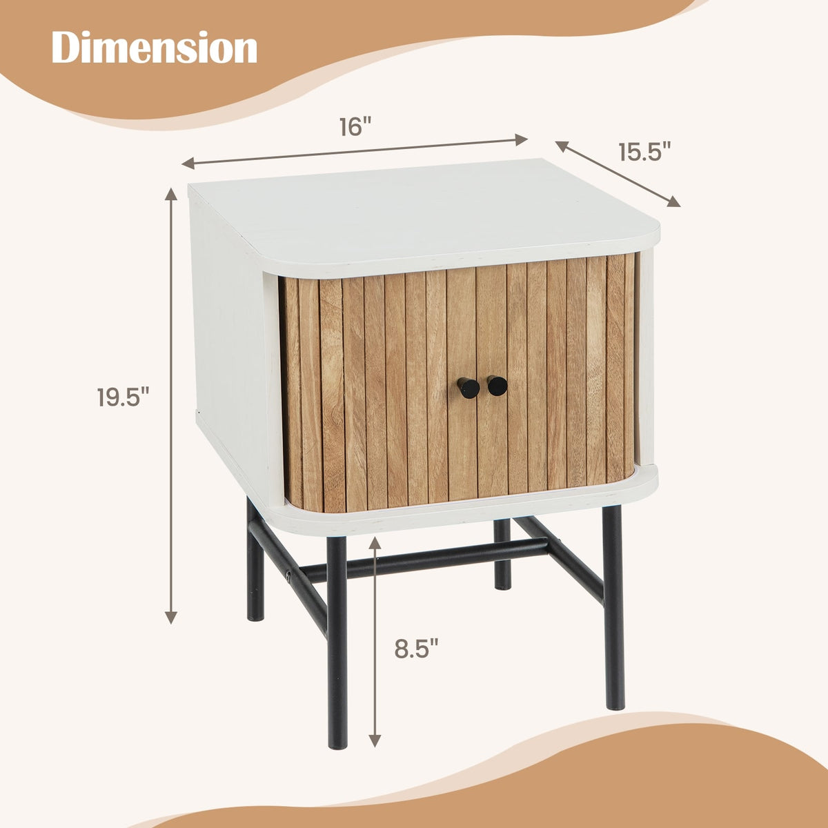 Mid-century Modern Nightstand with Sliding Doors and Storage Cabinet-White-Nightstands-DECOROLALA