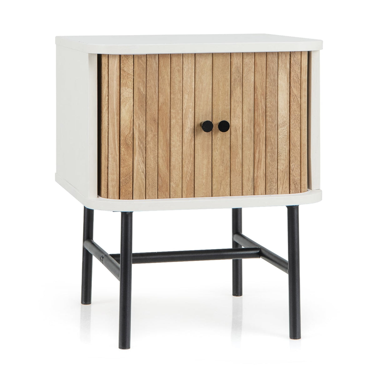 Mid-century Modern Nightstand with Sliding Doors and Storage Cabinet-White-Nightstands-DECOROLALA