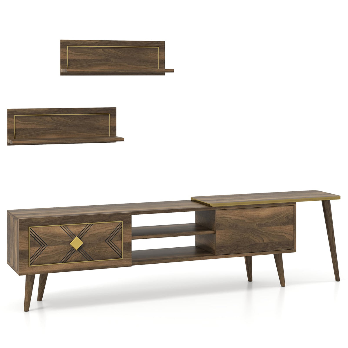 Mid-century Modern TV Stand for TVs up to 85 Inch with Open Compartments-Walnut-Entertainment Centers & TV Stands-DECOROLALA