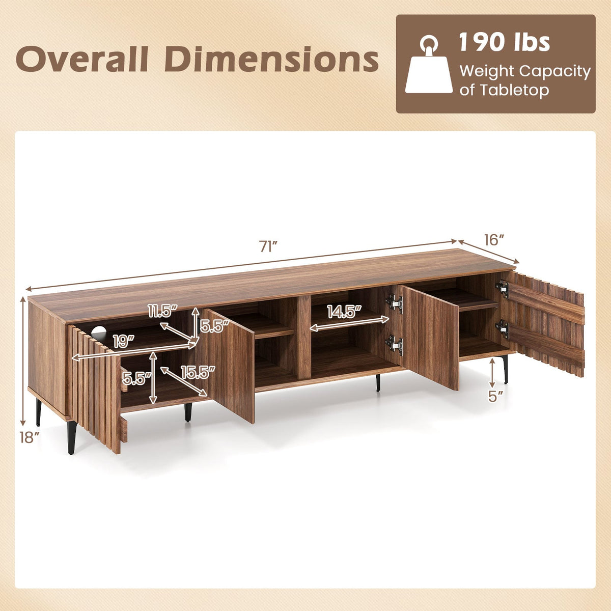 Mid Century Modern Entertainment Center with 4 Storage Cabinets for Living Room-Walnut-Entertainment Centers & TV Stands-DECOROLALA