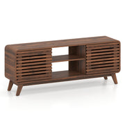 Mid Century Modern Entertainment Center with Grille-style Sliding Doors for Living Room-Walnut-Entertainment Centers & TV Stands-DECOROLALA