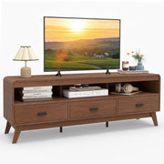 Mid Century Modern TV Stand for TVs up to 70" with 3 Storage Drawers and Open Shelves-Walnut-Entertainment Centers & TV Stands-DECOROLALA