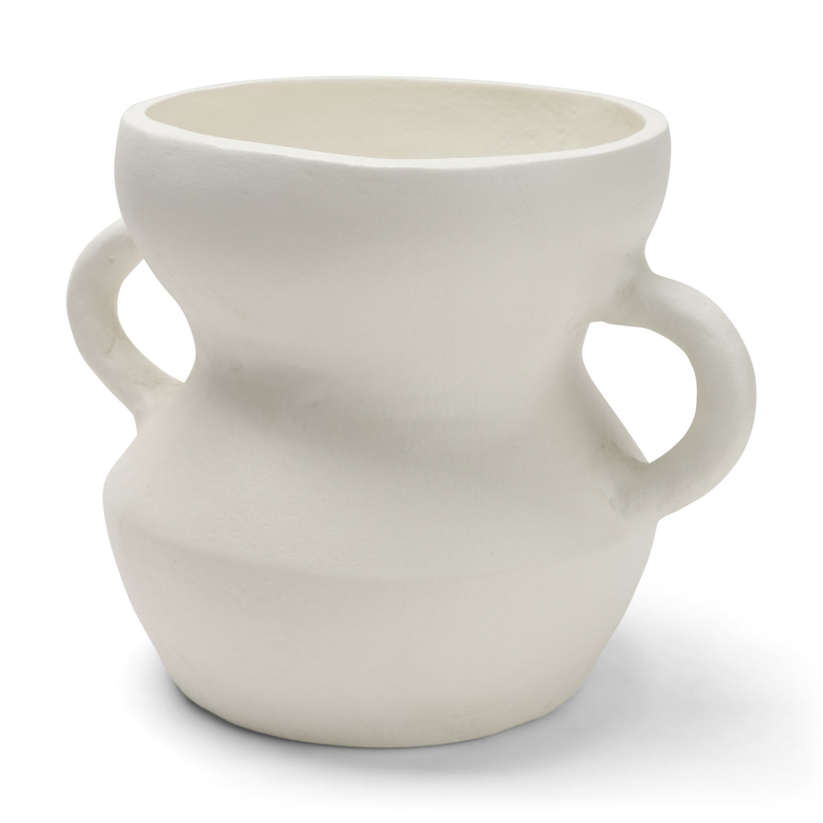 Mika Wide White Ceramic Vase w/ Handles-Vase-DECOROLALA