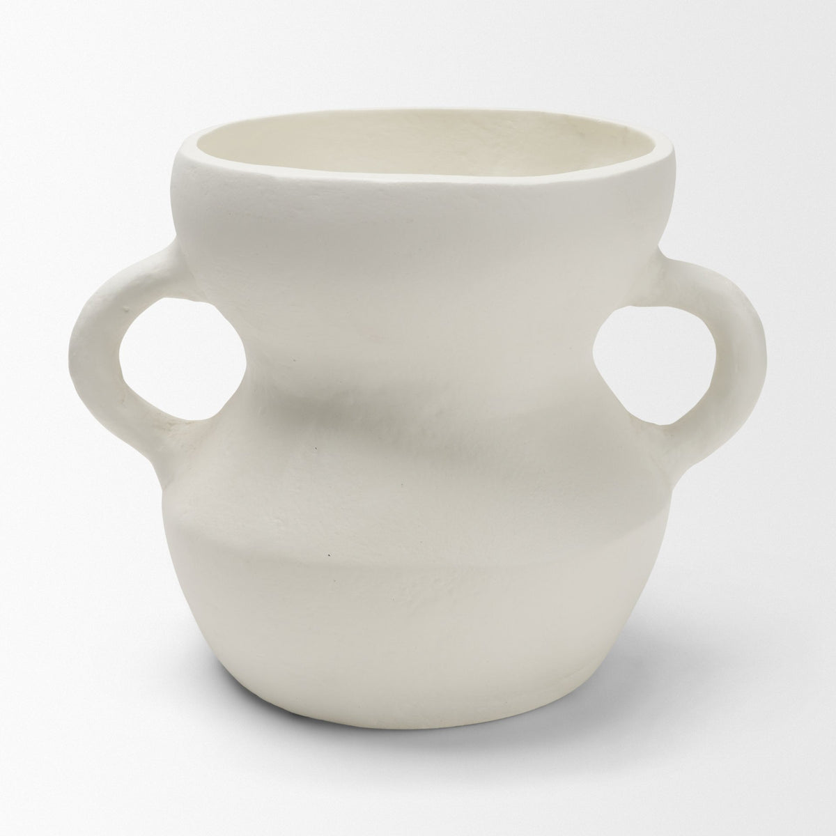 Mika Wide White Ceramic Vase w/ Handles-Vase-DECOROLALA