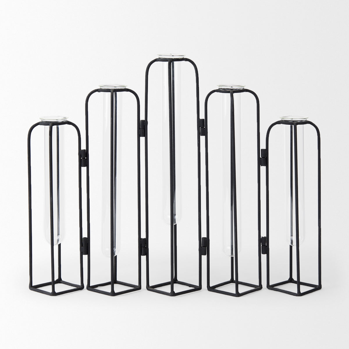 Mila Metal and Glass Hinged Decorative Accent with 5 Vases-Objects-DECOROLALA