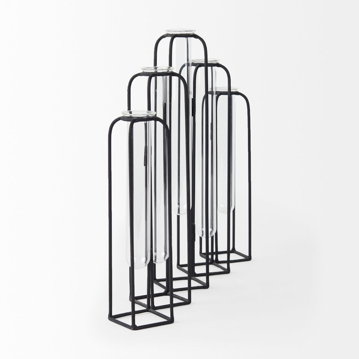 Mila Metal and Glass Hinged Decorative Accent with 5 Vases-Objects-DECOROLALA