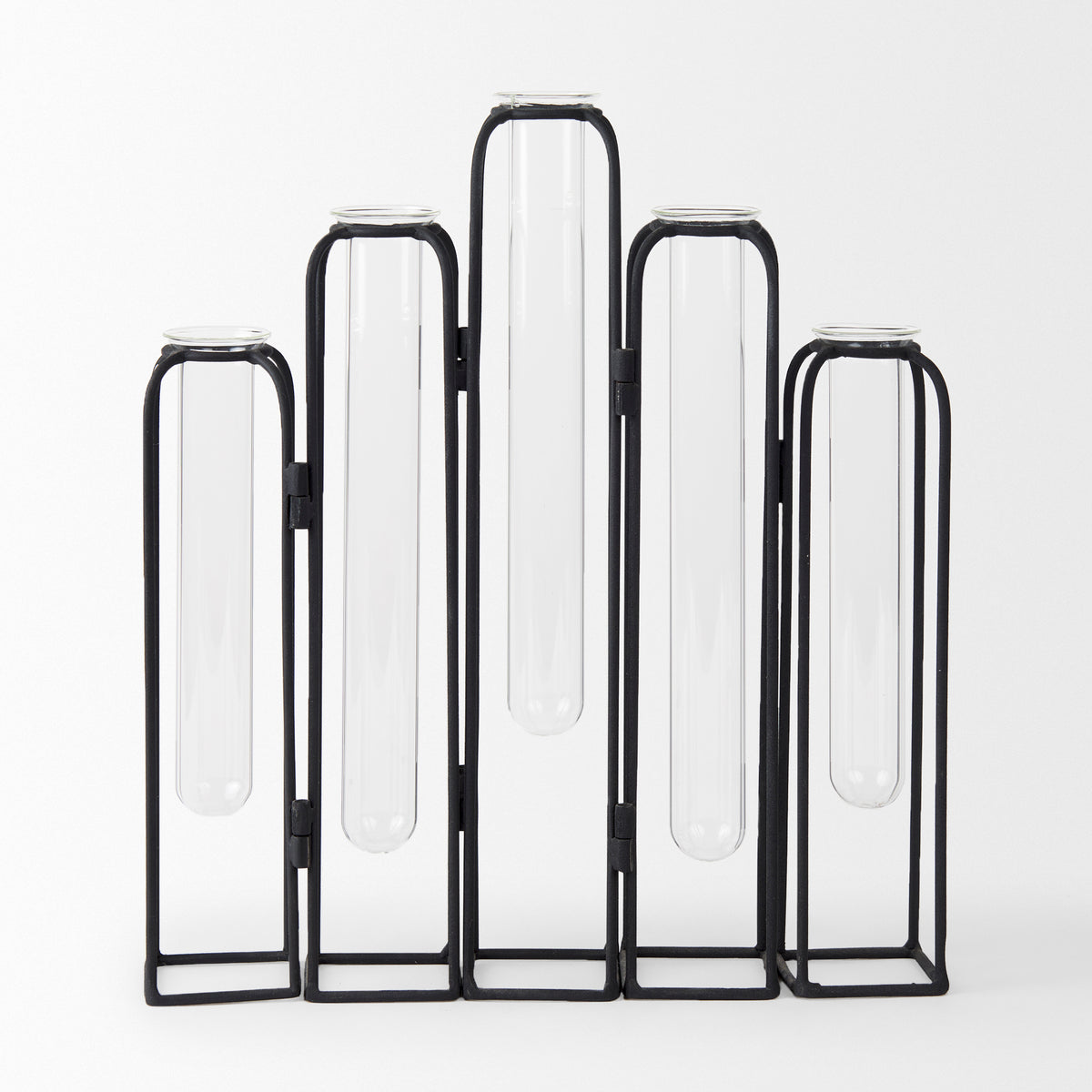 Mila Metal and Glass Hinged Decorative Accent with 5 Vases-Objects-DECOROLALA