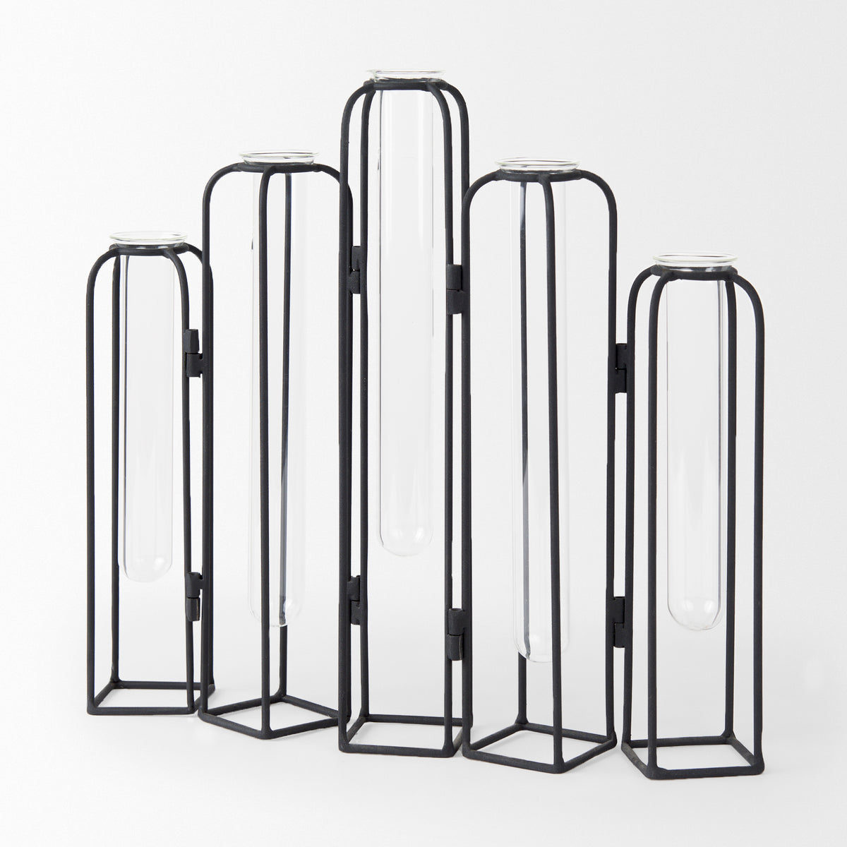 Mila Metal and Glass Hinged Decorative Accent with 5 Vases-Objects-DECOROLALA