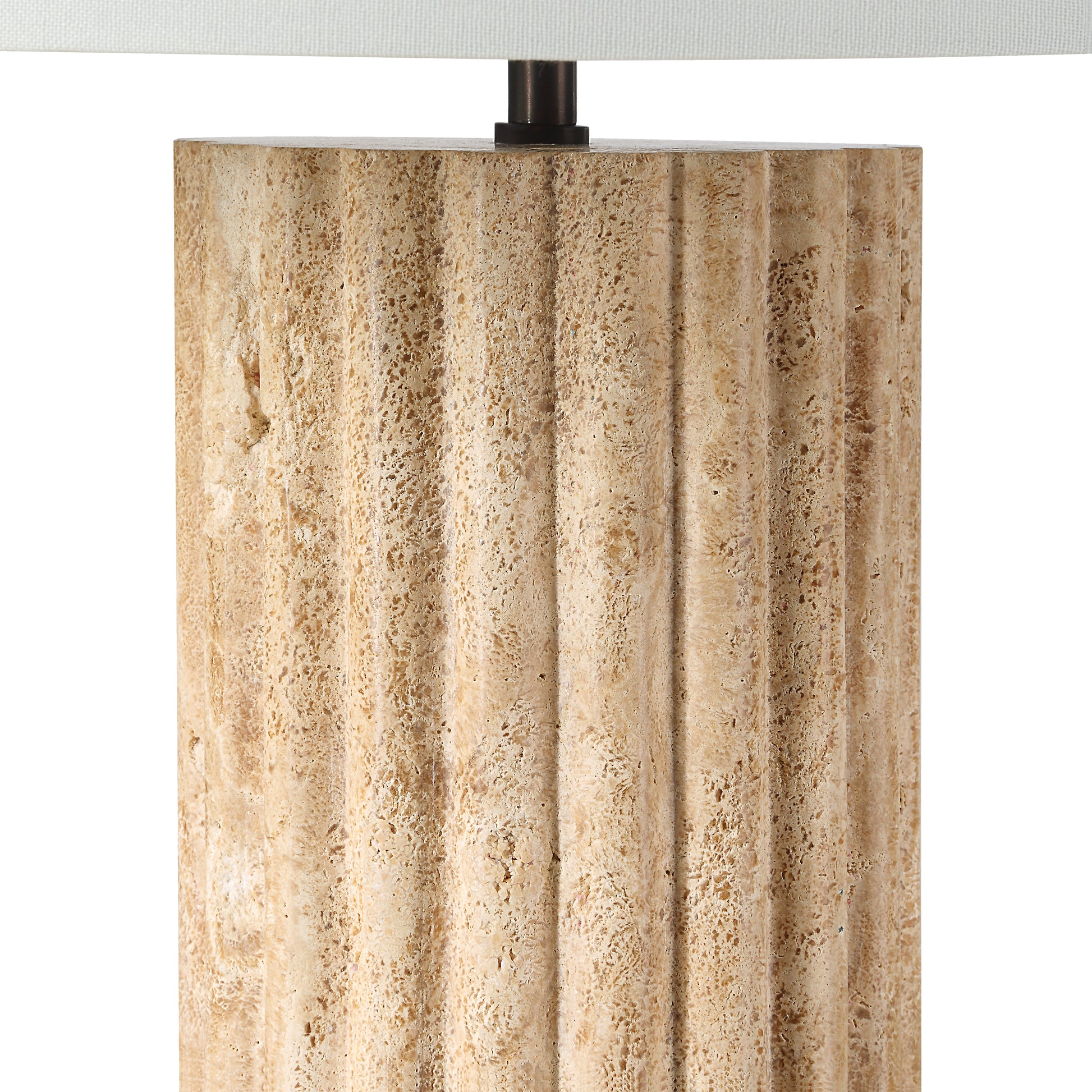 Milena 28" Travertine Table Lamp, Beige Linen-Table Lamp-DECOROLALA