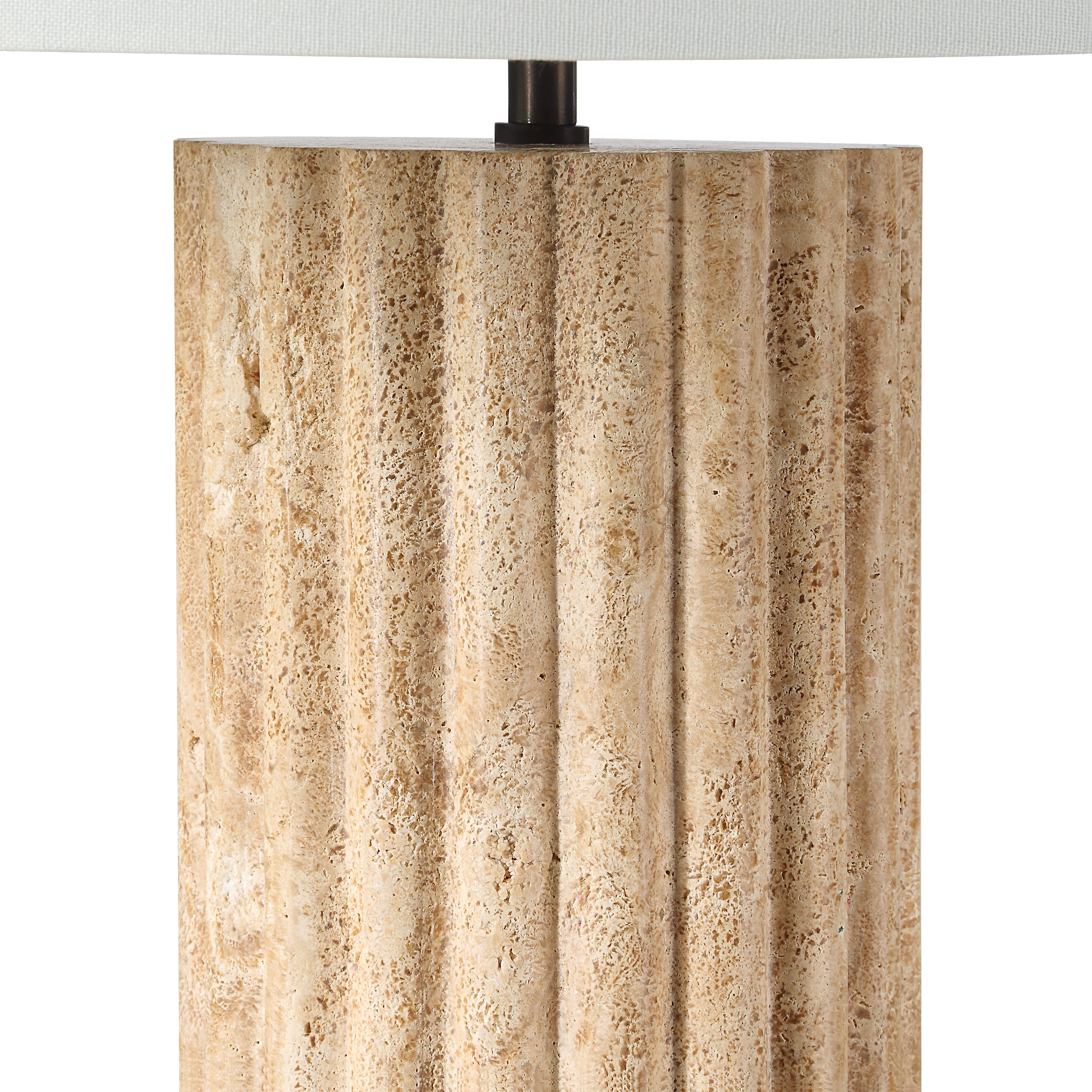 Milena 28" Travertine Table Lamp, Beige Linen-Table Lamp-DECOROLALA