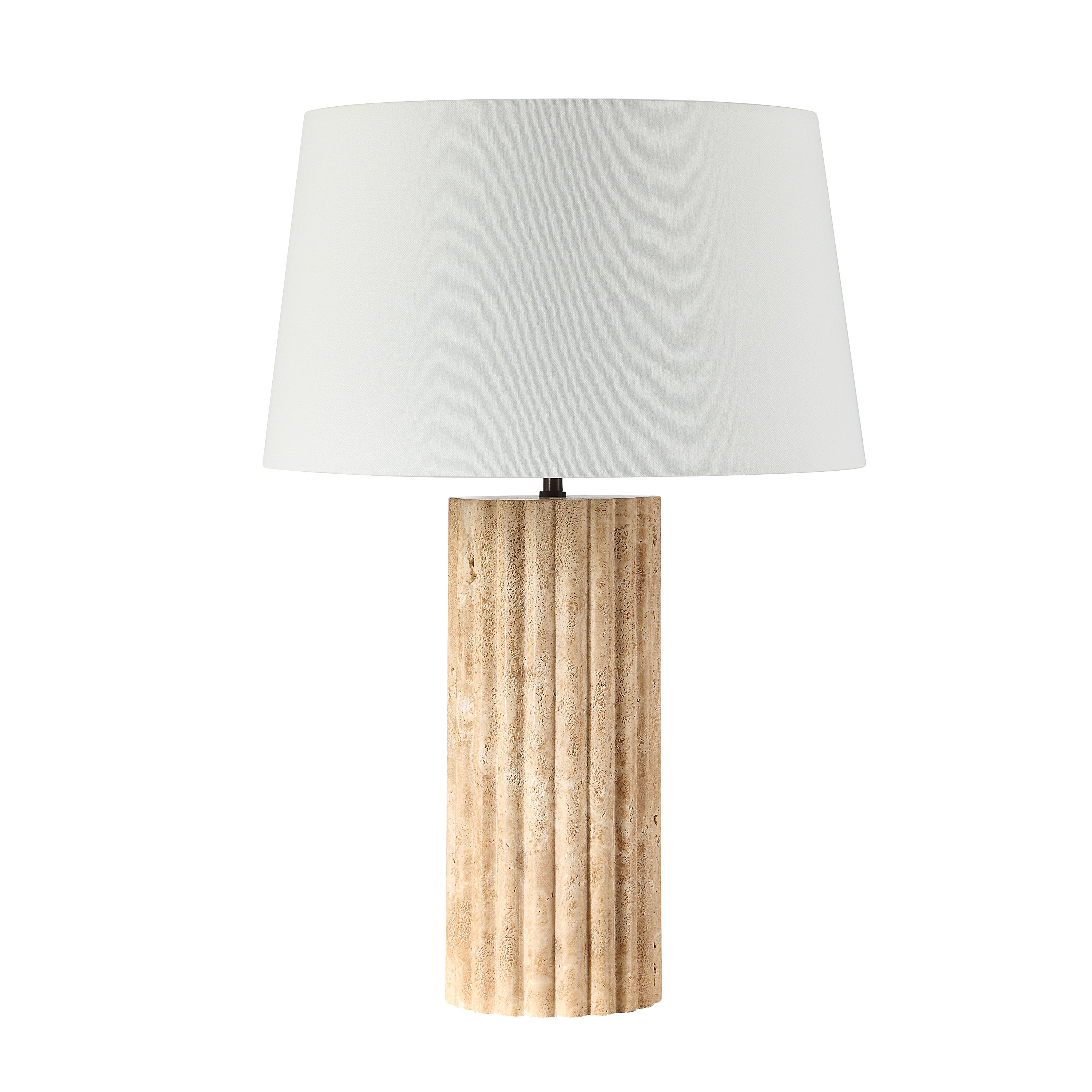 Milena 28" Travertine Table Lamp, Beige Linen-Table Lamp-DECOROLALA
