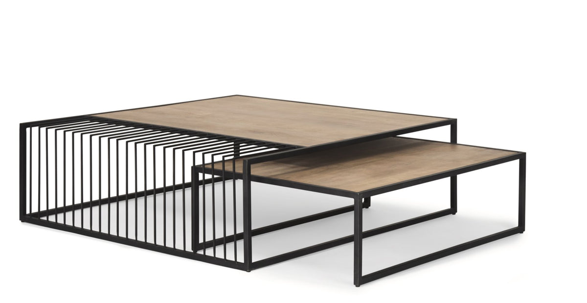 Miles Black Metal w/ Light Wood Nesting Coffee Table-Coffee Tables-DECOROLALA