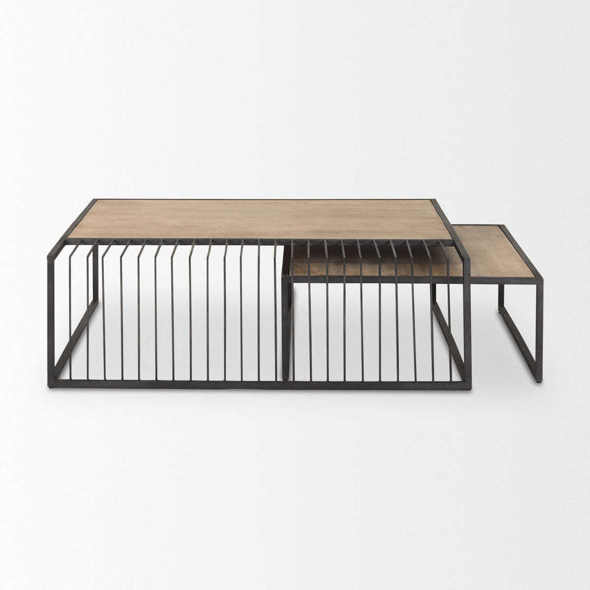 Miles Black Metal w/ Light Wood Nesting Coffee Table-Coffee Tables-DECOROLALA