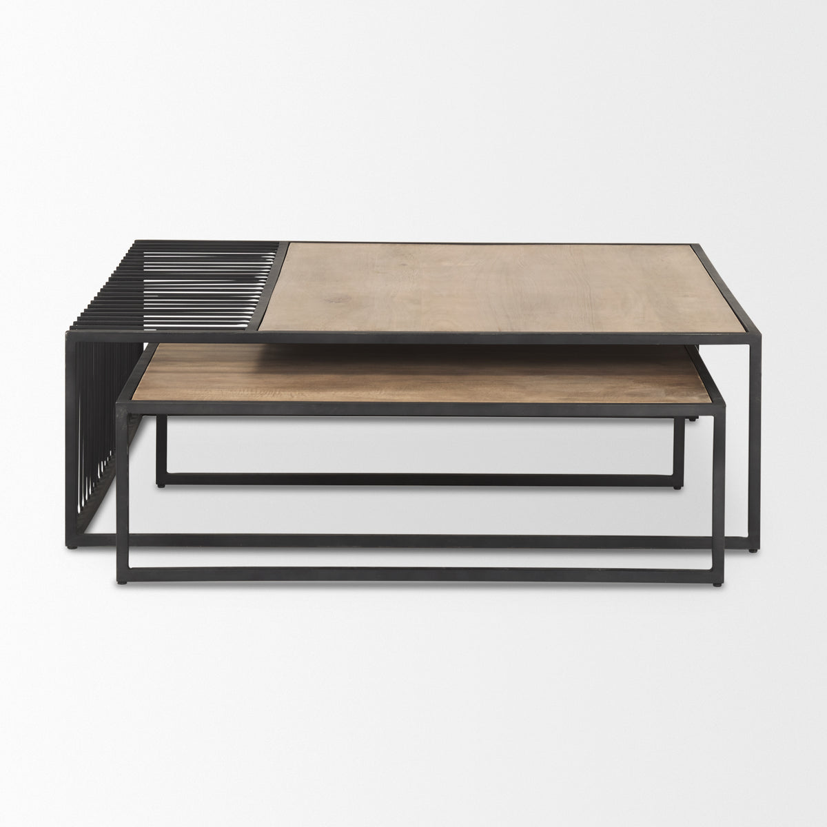 Miles Black Metal w/ Light Wood Nesting Coffee Table-Coffee Tables-DECOROLALA