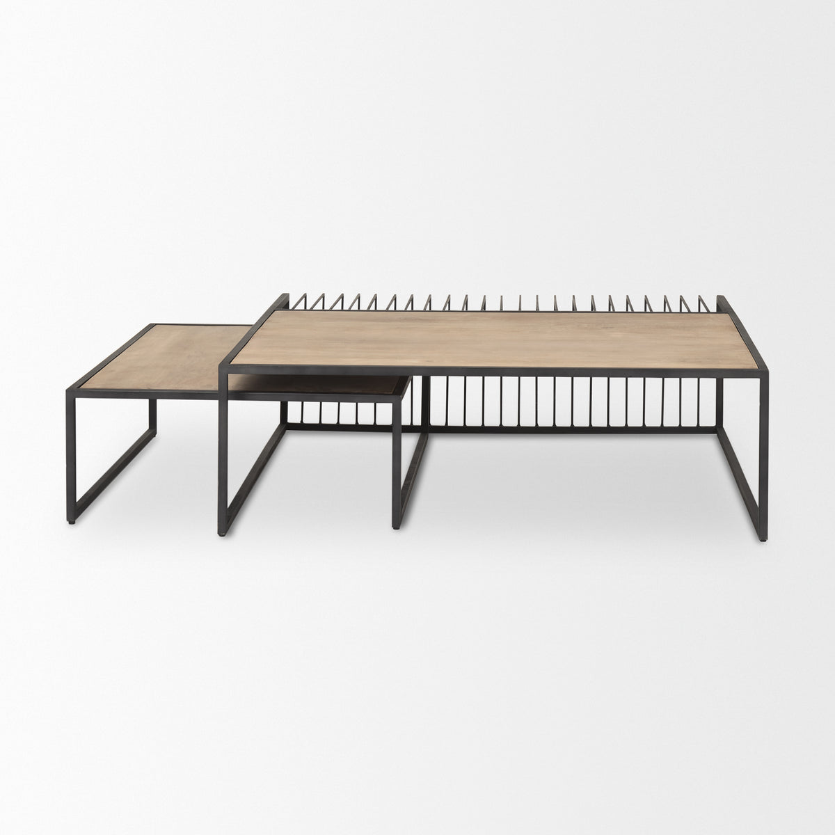Miles Black Metal w/ Light Wood Nesting Coffee Table-Coffee Tables-DECOROLALA